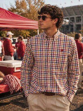 Alabama Crimson Tide Plaid Button Down Shirt Men's XL Elephant Logo Cotton